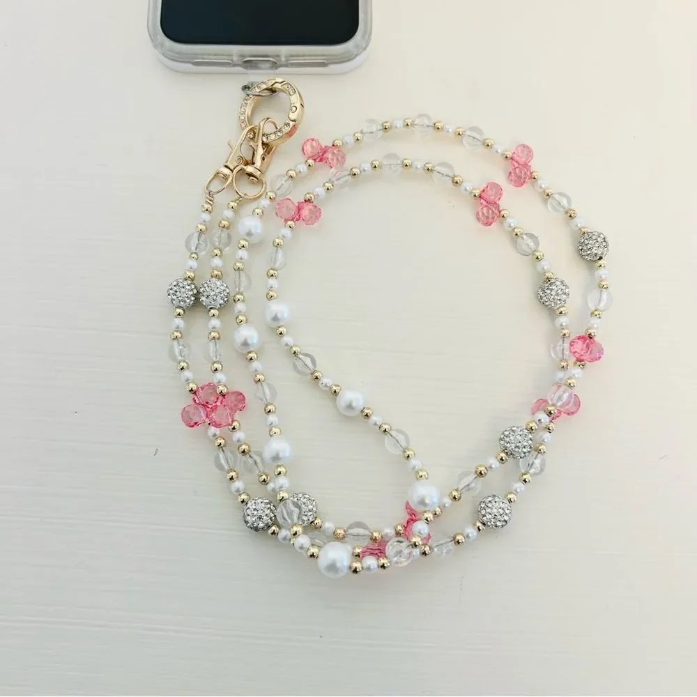 Chic Beaded Phone Strap with Pearls and Crystals